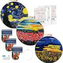 Maydear 3 Sets Embroidery kit for Beginners Adults,Embroidery Kit Punch Needle Kit Cross Stitch Kits with Embroidery Hoop and Instructions,Hand Embroidery Starter Kit