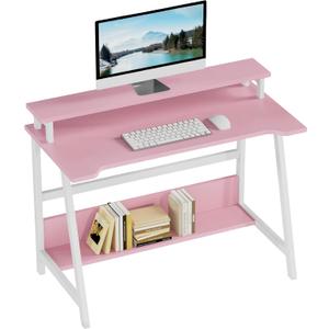 ALISENED 31.5 Inch Small Office Desk with Storage, Small Desk for Small Spaces, Compact Home Office Desk, Mini Study Desk for Bedroom, Pink