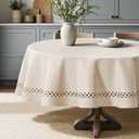 MIULEE Beige Round Linen Polyester Tablecloth with Decorative Cutouts Spring Waterproof Stain Resistant & Shrink-Proof Table Cloth 60x60 inch Farmhouse Style for Dining Wedding and Outdoor