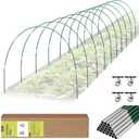60 PCS Garden Hoops for Raised Beds, Rifny 10 Sets Greenhouse Hoops Kit of 8 FT Long Grow Tunnel, Rust-Free Fiberglass Garden Support Poles for Insect Mesh Netting Freeze Plant Cover (Green)