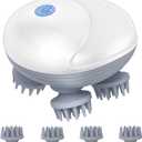 Upgraded Electric Scalp Massager for Men Women, Handheld Cat Dog Pet Head Massager with 4 Massage Heads, 3 Speeds, Waterproof Massager for Soothing Muscles Joints, Hair Growth, Stress Relax (White)