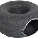 Tunnel nest, Donut nest, Fun Ventilation Peephole, Detachable Zipper cat Bed, Felt Washable, All Season Universal cat Bed Suitable for Cats (Dark Gray, Small)
