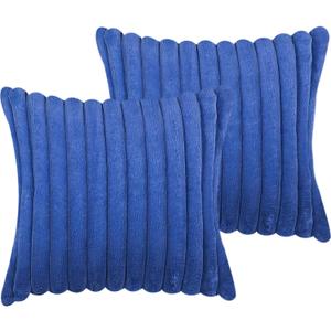 18x18 Throw Pillow Covers Set of 2, Decorative Faux Fur Covers for Bed, Couch Soft Fluffy Pillow Cover with Velvet Back for Living Room, Neutral Home Dcor Accent for Sofa - Blue