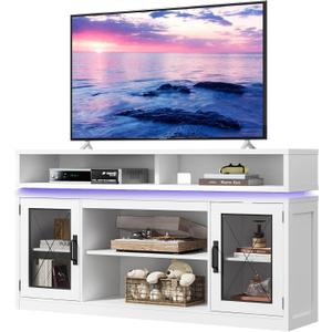WLIVE TV Stand up to 65 Inch TV, 59" Entertainment Center with LED, Tall Farmhouse TV Media Console with Storage Cabinets for Living Room and Bedroom, White