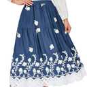 Women's Summer Elastic High Waist A-Line Vintage Embroidery Lace Tiered 2026 Casual Vacation Boho Midi Skirts (S)