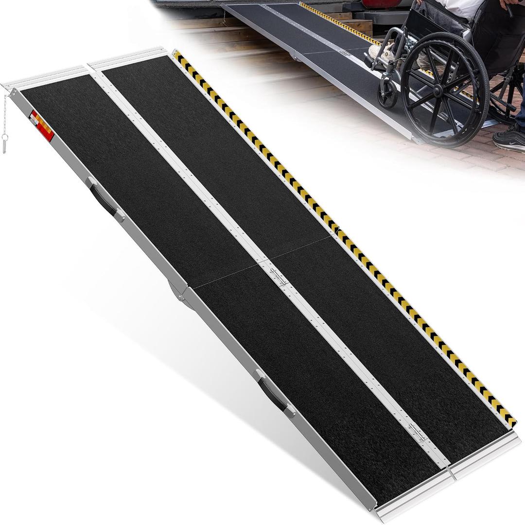 VNN Portable Wheelchair Ramp 7FT, Seamless Non-Slip Aluminum Ramps for Wheelchairs for Home, Handicap Wheelchair Ramps for Home Steps, Aluminum Loading Dock Plates, Doorways, Black