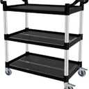 Plastic Utility Carts with Wheels, 3-Tier Rolling Service Cart, 300 lbs Heavy Duty Capacity with 4 inch Silent Casters(2 Lockable), for Home, Office, Restaurant, Warehouse.31.5" 16" 38"