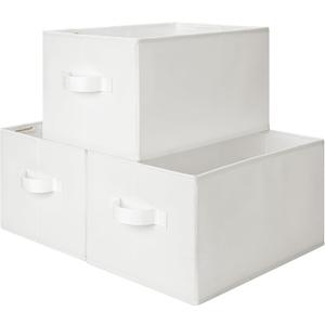 StorageWorks Collapsible Shelf Baskets, Storage Bins for Clothes, Closet Organization and Storage, White, 3-Pack, Large
