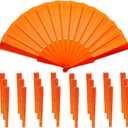24PCS Folding Hand Fan – Portable Handheld Fan for Women & Men, for Wedding, Tea Party, Travel, DIY Craft, Gift, Outdoor (Orange)