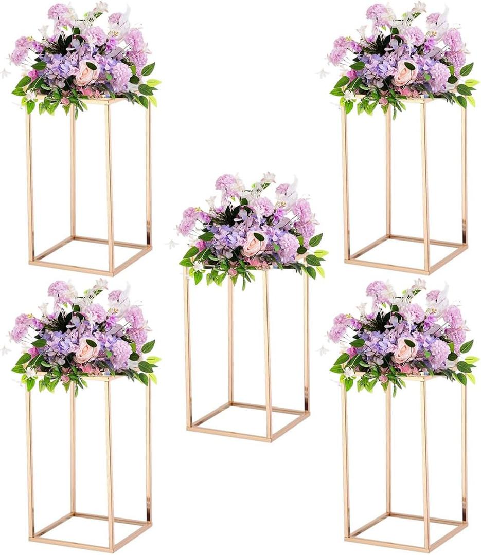15.7inch Wedding Centerpieces for Tables,5pcs Gold Centerpieces,Tall Column Geometric Floral Vase for Birthday Party Event Table Decoration