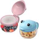 BeneLabel 2 Pack 12.3 Oz Snack Cups for Toddlers Spill Proof Food Grade Tritan Baby Snack Container with Cute Frog Lid and Handle PVC Free Kids Snack Catcher Fit for On-the-Go (Pink & Blue)