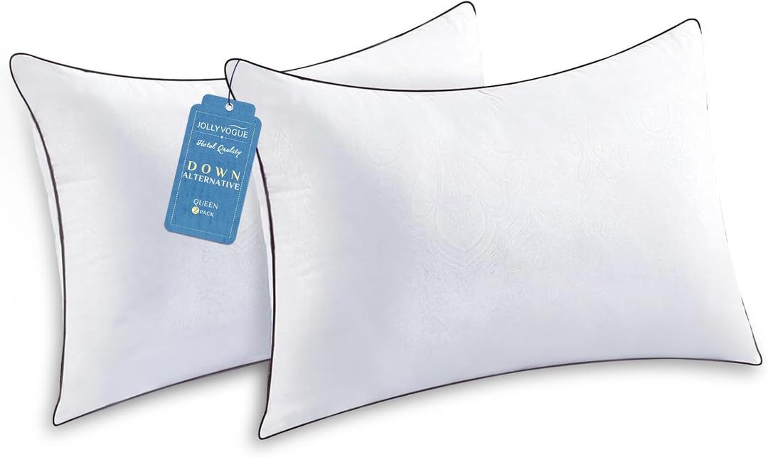 JOLLYVOGUE Pillows Queen Size Set of 2 for Sleeping, Soft and Supportive Bed Pillow with Down Alternative Filling for Side and Back Sleepers, Hotel Collection, 30x20 Inches (01 - Classic Design)