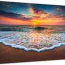 Beach Wall Art Sunset Coastal Bathroom Decor Hawaii Beach Wall Art Nature Ocean Landscape Canvas Prints Painting Modern Ocean Waves Seascape Artwork for Living Room Office Home Decoration 12x16"