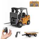 BRRRRT 1/64 Full Proportional RC Forklift Toy,8 Channel 2 Mode Mini Remote Control Forklift Truck with Flatbed Tow Truck,2 in 1 Transformable Lift Fork & Hook with Rechargeable Battery for 4+ Kids