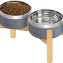UPSKY Elevated Dog Bowls – 27oz Stainless Steel Anti-Spill Set with Wooden Stand, Double Raised Bowls for Small/Medium Dogs to Reduce Neck Strain & Improve Digestion