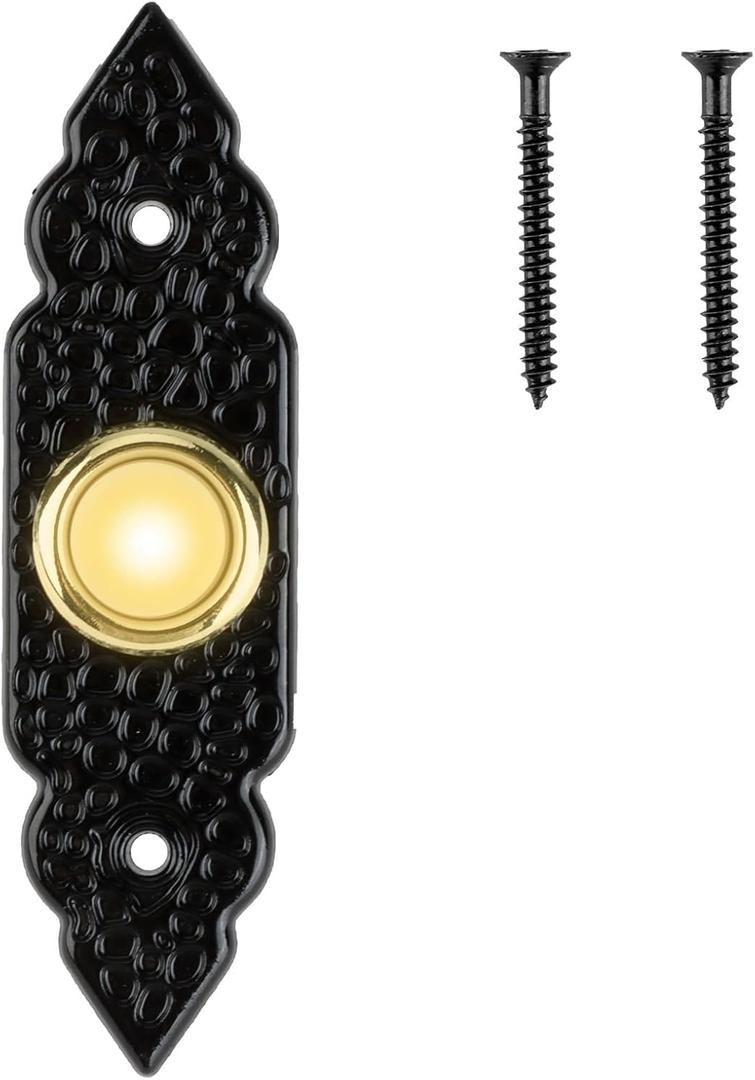 Vintage Style Wired Doorbell Button with Light, Replacement Doorbell Button for Existing Wired Systems, Antique Brass Finish for Home and Office 