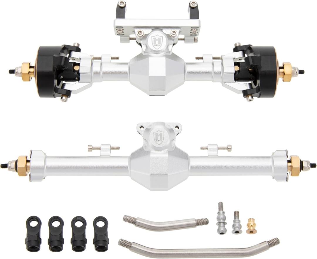 MEUS RACING SCX24 Axles Isokinetic 3-Section CVD 52 Max. Steering Angle +5mm Widened SCX24 Upgrades for Axial SCX24 Deadbolt C10 JLU Gladiator Bronco 1/24 RC Crawler (Front and Rear - Silver)