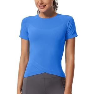 MathCat Workout Shirts for Women, Workout Tops for Women Short Sleeve, Cross Hem Compression Shirts, XS