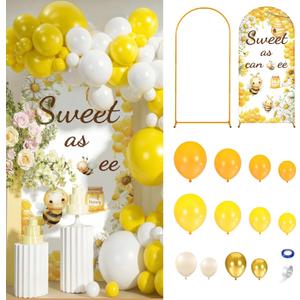 148 Pcs Sweet As Can Bee Baby Shower Decorations Balloon Metal Arch Backdrop Stand and Cover Set Decor Yellow and Gold Balloon Arch Kit Bee Baby Shower Gender Reveal Birthday Party Supplies