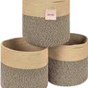 Voten Storage Cubes Baskets Bins Organizer 11x11x11'' Fit 12x12''Cube Storage Organizer Bookcases Shelf,Durable Woven Cotton Storage Basket for Organizing,Round 3Pack Camel/Mixed Black (L11xW11xH10.7)