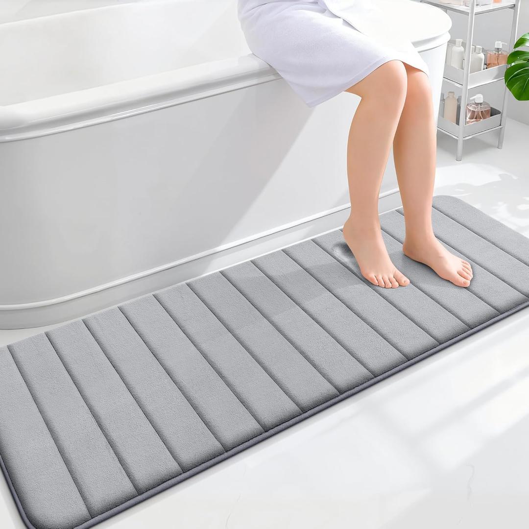 OLANLY Memory Foam Long Bathroom Rugs Runner 59x20, Super Soft Absorbent Bath Mat, Quick Dry, Machine Washable Shower Floor Rugs, Bathmat Carpet, Bathroom Home Decor Accessories, Grey