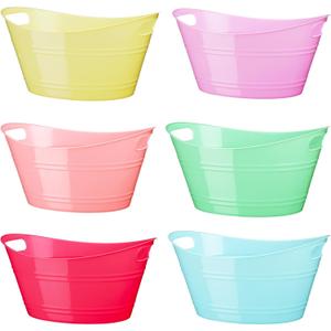 Patelai 6 Pcs Ice Buckets Bulk, Plastic Ice Buckets with Handles, Oval Storage Tub, Large Capacity Drink Tub for Party Bar Wine Beer Champagne Beverage Bottle Cooler(4.5 Liter,Fresh Color)