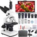 Compound Trinocular Microscope, 40X-5000X Magnification, Research Grade Professional Microscope with USB Camera and Mechanical Stage, Microscope for Adults