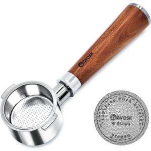 51mm Bottomless Portafilter 2 Ears Espresso Portafilter Compatible with Delonghi ECP3420/EC155/BCO430/EC260 with Puck Screen Stainless Steel Filter Basket and Rosewood Handle
