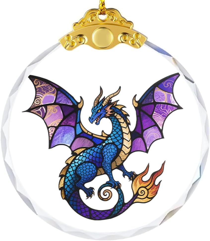 2 x Dragon Christmas Ornaments for Tree Decoration, 2.75in Glass Decorative Hanging Ornaments, Xmas Tree Dragon Decor, Holiday Presents, Gift Exchange Ideas (Aurora Violetwing)
