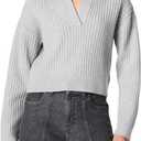 The Drop Women's Marcy Ribbed Polo Top (Large, Light Heather Grey)