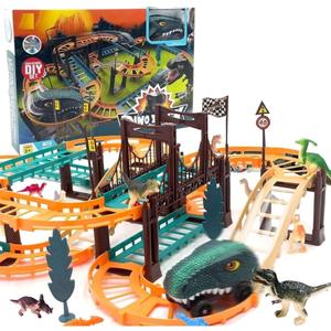 Lumo Brilliant Toys DIY Dinosaur Track Set with Battery Operated Dino Car, Creative Racing Track Toy for Kids 3+ Years Multicolor