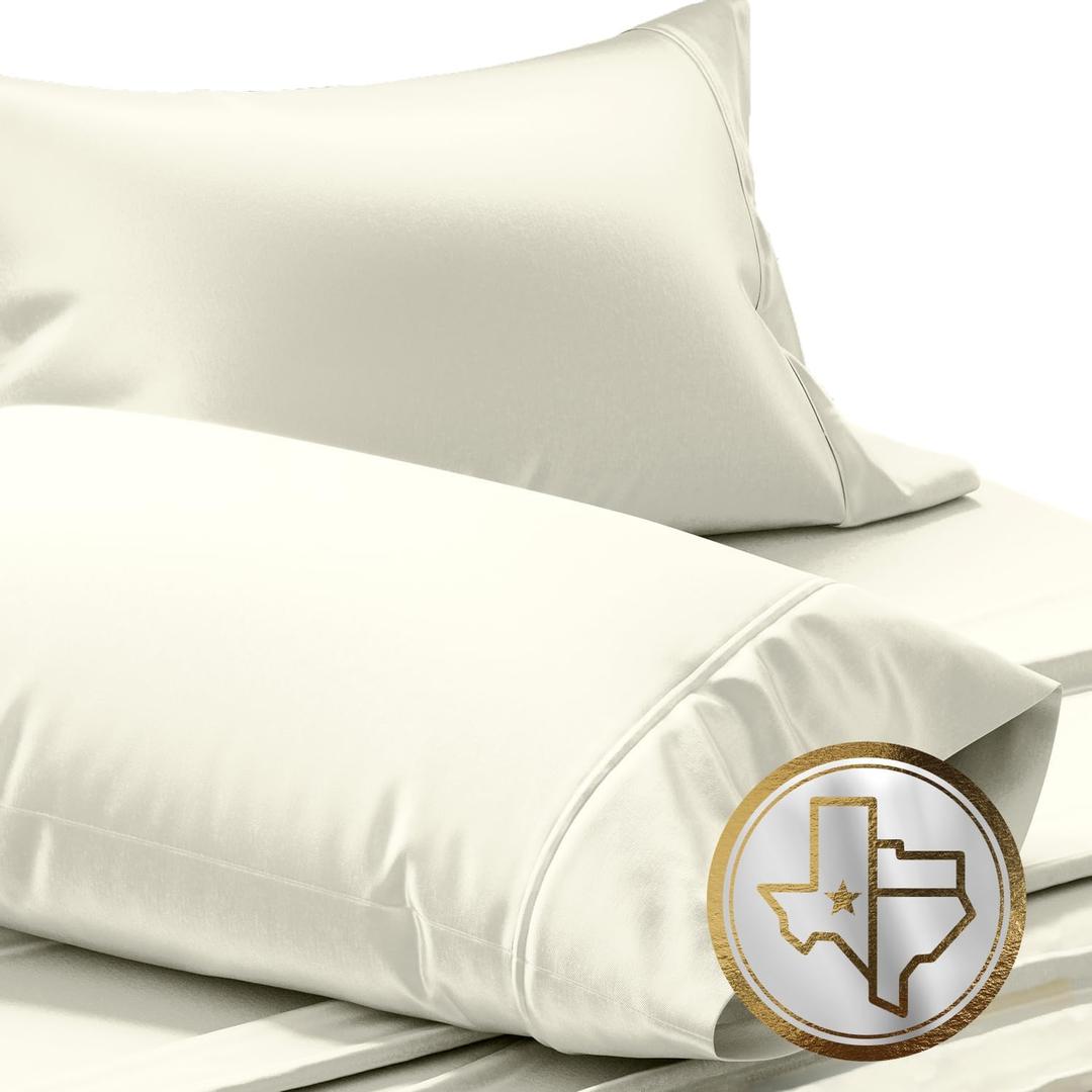 TEXAS LINEN CO. Luxury Egyptian Cotton King Pillow Cases Set of 2-1000 Thread Count Pillowcases for Sleeping, Silky Soft, Cooling Pillow Cover, Extra Long Staple Hotel Quality Pillow Cases - Sand