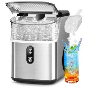 Countertop Nugget Ice Maker Pro - 34lbs/24H, Self-Cleaning Pellet Ice Machine with Soft Chewable Ice, One-Touch Operation for Home, Kitchen, Office (Silver)