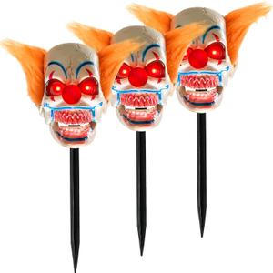 Halloween Animatronics Clown Stakes Decorations, 3Pack Scary Talking Pathway Markers with Sound Activated, Light Up Eyes, Move Mouth, Holiday Horror Prop, Haunted Animated Decor for Lawn Yard, Outdoor