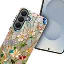 Case for Samsung Galaxy S26 Plus,Stained Glass Bloom Flower Phone Case Drop Resistant Glossy 2 in 1 Solid Dual-Layer Cover for Girl Women