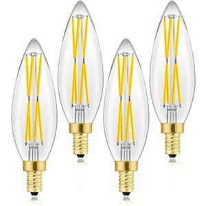 E12 Edison 8W LED Bulb, 100 watt Equivalent Candelabra Dimmable Chandelier Light Bulbs 3000K Soft White Clear 850lm E12 Vintage LED Filament Vintage Candle Bulb with Decorative,4-Pack. (3000k)