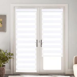 Zebra Blinds for Windows 20 x 72 inches, White Dual Layer Sheer Roller Shades Light Control Day and Night Privacy for Home Office (20 " W X 72" H)