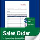 Large Receipt Book,5-7/16 x 8-7/16 Inches,Carbonless Paper,3-Part Duplicate Copy Sales Order Form,White/Canary/Pink,50 Sets per Book
