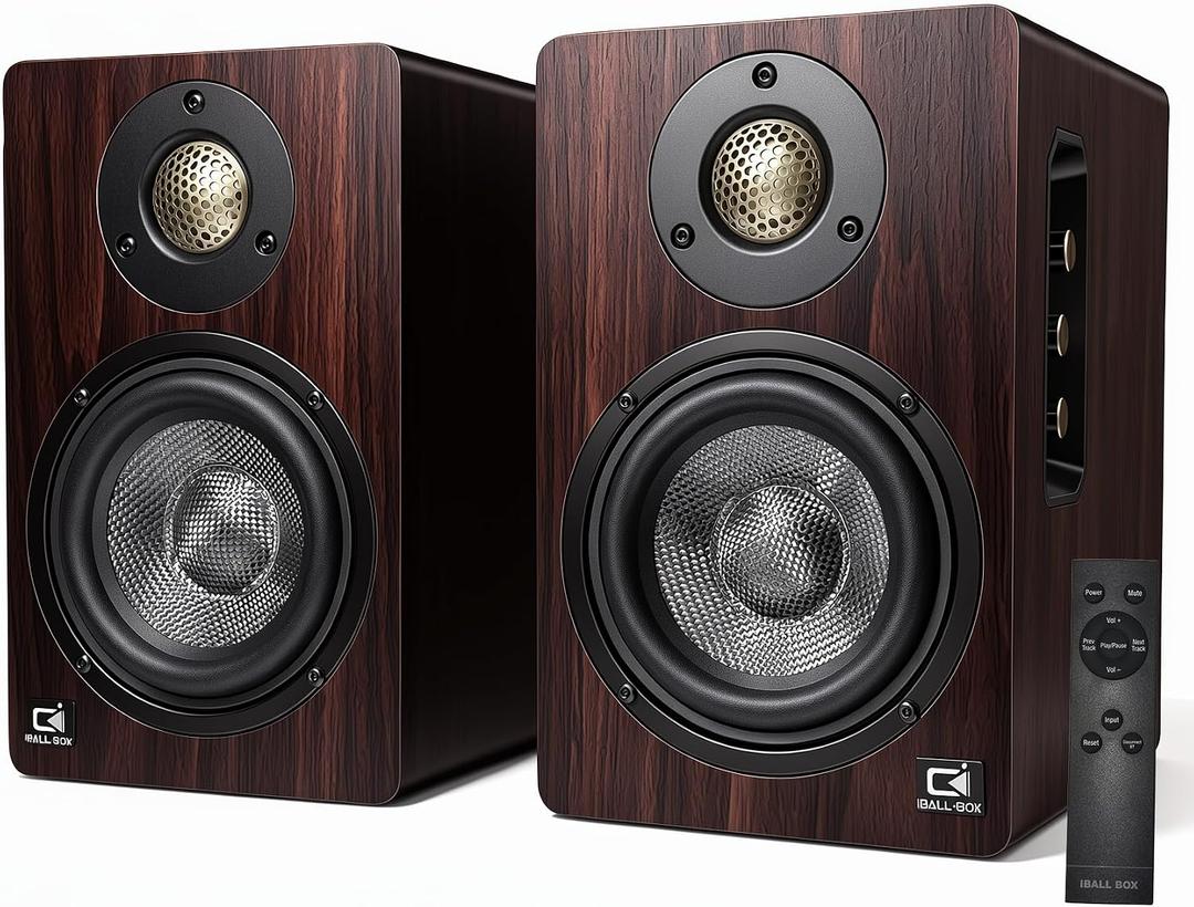100W Bookshelf Speakers, Bluetooth 5.3, 24-Bit Optical, USB-C, 3.5mm AUX, Carbon-Fiber, Silk-Dome Tweeter, Powered Speakers for PC/Laptop/TV/Monitor, Dark Walnut Finish (Dark Walnut Finish)