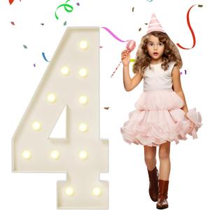 4FT Marquee Numbers, Large Light Up Numbers 4 for 4th 14th 40th Birthday Party Decorations, Giant Light Up Number for Anniversary Decor, 4 Feet Mosaic Number 4 with LED Lights DIY Kit