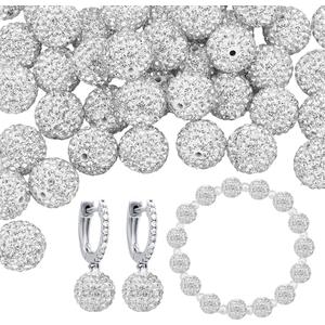PH PandaHall 50pcs 14mm White Rhinestone Beads White Clay Beads Polymer Crystal Beads2mm Hole Clay Pave Disco Ball Round Diamond Sparkle Bead for Necklace Bracelet Jewelry Making Party Decoration