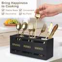 Ayiaren Wooden Cutlery Silverware Holder Flatware Utensil Caddy Black Utensil Holder for Kitchen Counter Wood Silverware Caddy Organizer for Table Countertop Spoon Knife and Fork Holder for Parties