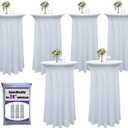 6-Pack 24"x43" White Round Cocktail Table Skirts | Stretch Spandex Fitted Tablecloths | Wrinkle-Resistant, Stain-Resistant, and Machine Washable for Bars, Weddings, Parties, and Banquets