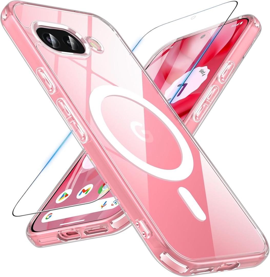 Hensinple for Google Pixel 9A Case Magnetic, Pixel 9A Phone Case with Screen Protector [Compatible with MagSafe], Clear Back Slim Shockproof Protective Case, Clear