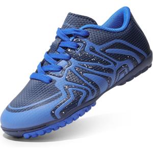 DREAM PAIRS Boys Girls Indoor Turf Soccer Cleats Lace Up Athletic Youth Futsal Football Shoes for Little/Big Kid (Navy/Royal/White)