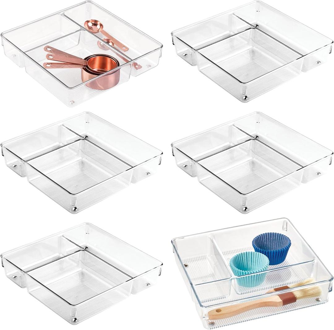 iDesign 3-Section Drawer Organizer, Set of 6, Clear