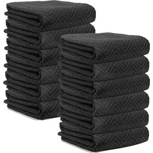 Moving Blankets 72"x80" 12 pack, (45 lb/dz weight), Heavy Duty Moving Blanket, Deluxe Quality Padded Packing Blankets for Furniture Shipping and storage, Black (12 Deluxe Black Blankets 45 lbs/Dozen)