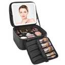 Relavel Travel Makeup Bag With LED Mirror, Cosmetic Train Case with Light up Mirror, Portable Makeup Artist Organizer Bag with Adjustable Dividers, Makeup Brush Holder Storage, Black (1-Small)