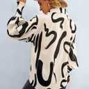 Womens Button Down Shirts Print Boho Blouses Floral Long Lantern Sleeve Top (Beige, L)