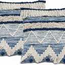 Chardin home Montego Farmhouse Decorative Throw Pillow Covers (Set of 2). Boho Soft Warm Cotton Woven Square Pillow Cover 18x18 for Couch Sofa Bedroom, Blue/Off-White
